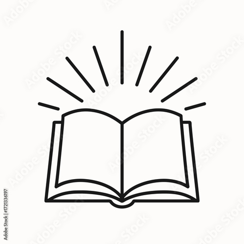 Open book with rays of light emanating in minimalist style  