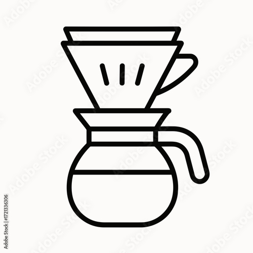 Coffee drip filter in minimalistic black-and-white line art style on a white background