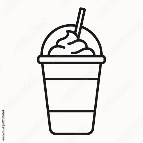 Frappuccino cup in minimalistic black-and-white line art style on a white background
