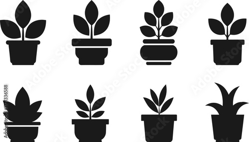 Potted plants vector illustration set home decor gardening art