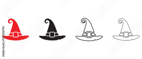 Halloween Witch Hat vector icon, witch hat vector, silhouette, line art