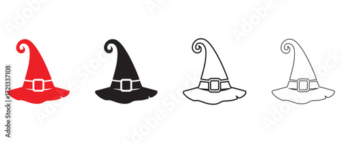 Halloween Witch Hat vector icon, witch hat vector, silhouette, line art