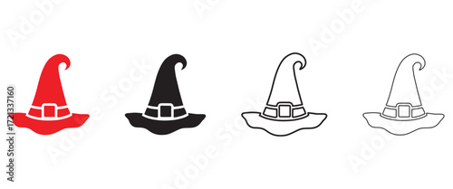 Halloween Witch Hat vector icon, witch hat vector, silhouette, line art