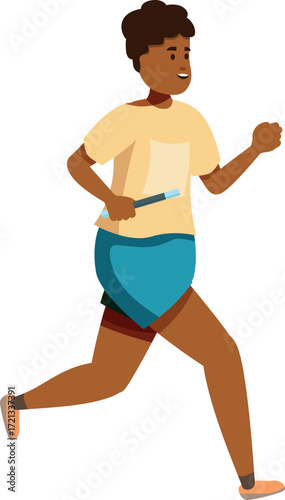 Determined young athlete running with a relay baton, participating in a track and field competition