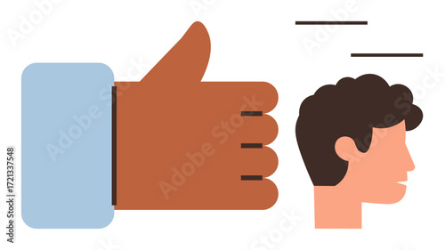 Large thumbs-up sign beside person s profile symbolizes agreement, approval, or social feedback. Ideal for communication, feedback, social media, motivation, teamwork, leadership encouragement