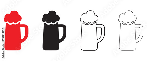 Beer Glass vector icon, beer mug with frothy beer Icon symbol, celebration with bear vector, silhouette and line art