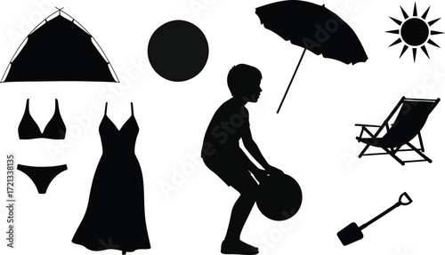 Silhouette beach vacation summer holiday vector illustration