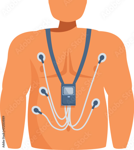 Person undergoing a cardiac examination using a holter monitor, capturing heart activity data