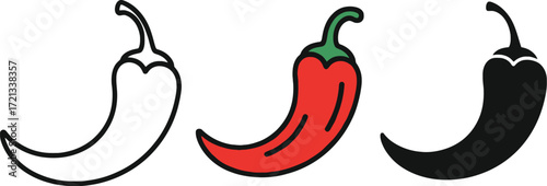 Red chili pepper vector illustration outline and silhouette