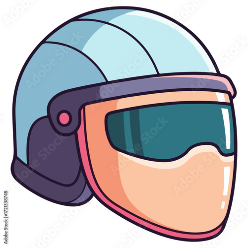 Stylish blue and pink motorcycle helmet with visor.