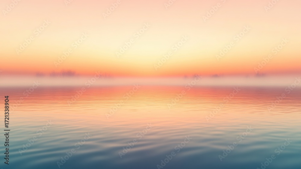 Obraz premium Serene sunset over calm water with soft pastel colors 