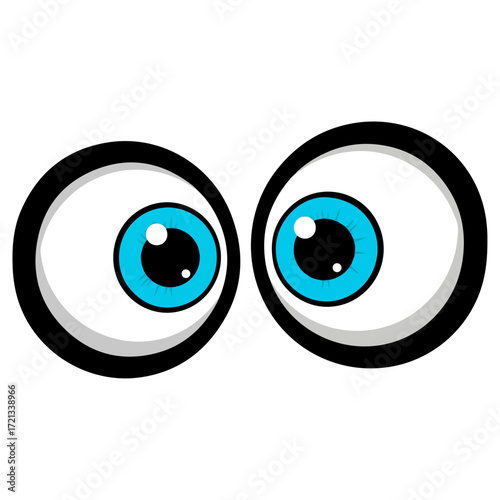 Cartoon eyes staring intently, focused on the viewer, looking forward.