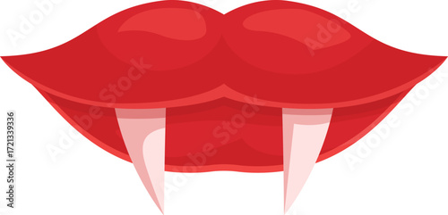 Shiny red vampire lips showing fangs biting sensually for a halloween party