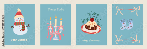 Wallpaper Mural Christmas card designs set. Modern winter template cute hand drawn vector elements. Vintage italian whimsical style for greeting, poster, banner, wall decor, label, branding. Torontodigital.ca