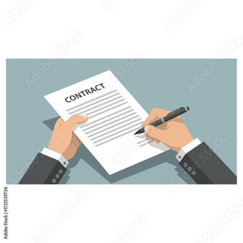 Businessman signing a legal contract document with a pen.