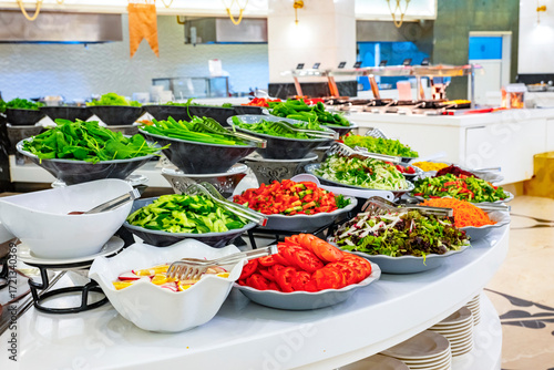 Photography Mediterranean cuisine, olive oil, healthy and delicious salad varieties with green vegetables