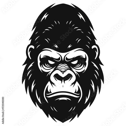 Intense Gorilla Face Portrait in Black and White.