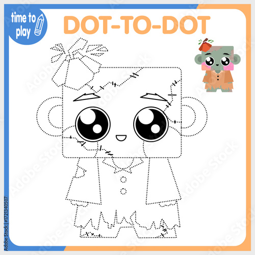 Connect the dots, a children's logic game. Frankenstein coloring page.