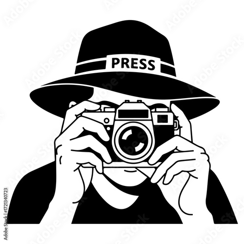 Focused Press Photographer Taking a Picture.