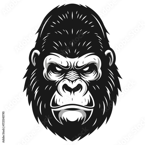 Intense Gorilla Face Portrait in Black and White.