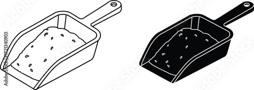 Illustration of a scoop with grains black and white vector art