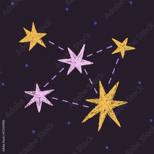 Star contellation in space, cosmos, square post card design. Cosmic doodle sp...