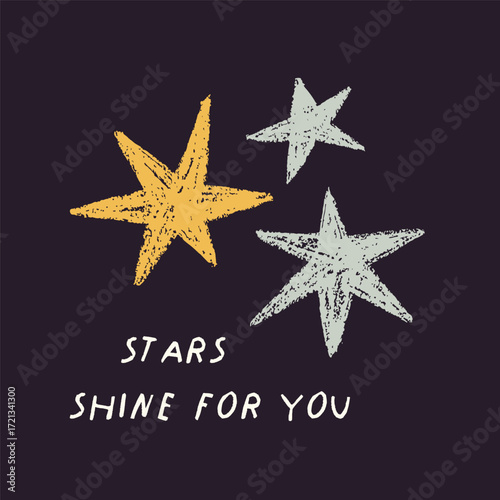 Stars in cosmos, night sky, card design with inspiration and motivation phras...