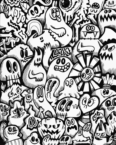 Whimsical monster doodle art creates a fun, spooky vibe perfect for Halloween designs, quirky illustrations, and playful backgrounds, originally a scalable vector graphic