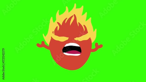 fire face character with an angry expression and flames on its head. The red, orange, and yellow colors create a hot, vibrant, and playful impression