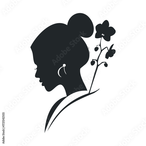 Elegant silhouette of woman with flower detail for creative designs