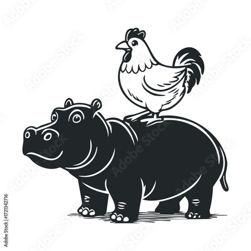 Hippo with rooster on back for fun animal design concepts