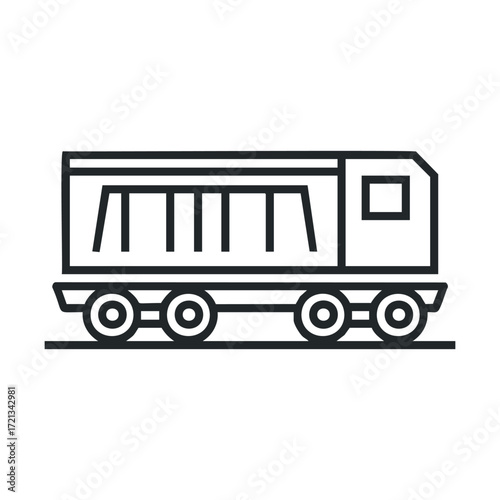 A minimalistic design of a train car in black line art style