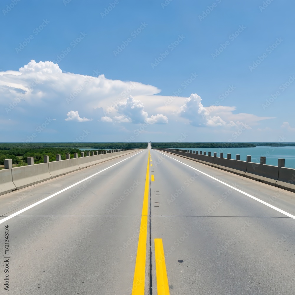 Fototapeta premium Driving on a scenic highway coastal landscape photography clear sky wide angle journey and adventure