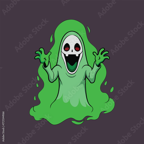Scary green ghost with skull face and open mouth isolated on white background, perfect for halloween and other spooky occasions
