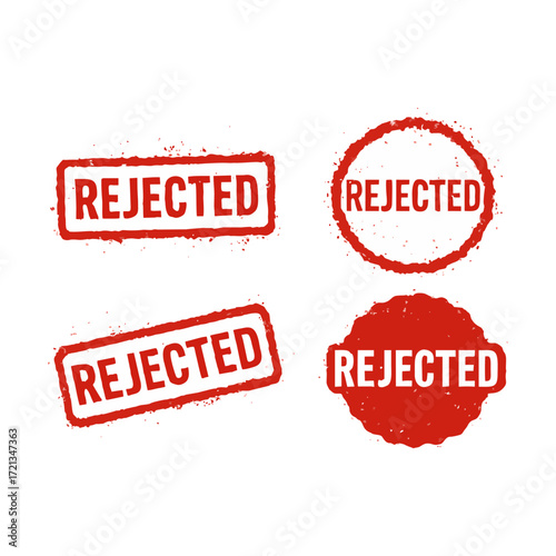 Bold vintage rubber Rejected Stamp red rejected document approval failure business audit validation verification quality control workflow graphic vector for office management