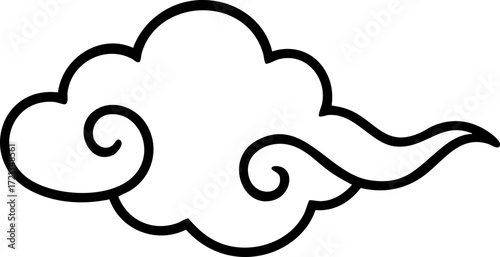 Traditional Asian Cloud Ornament Vector Icon with Decorative Swirls, Ethnic Motifs, and Mystical Patterns