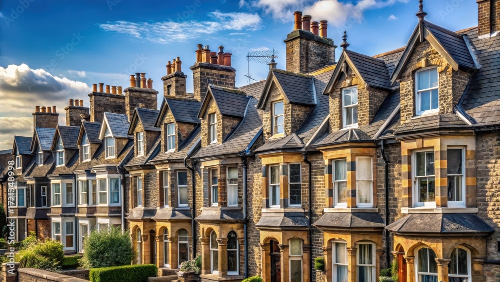 Fototapeta premium old Victorian terraced houses in a row with different architectural styles and ornate details on each house