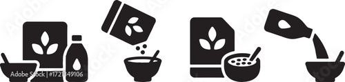 cereal, process, morning, box, healthy, background, graphic, illustration, icon, preparation, design, meal, bowl, with, milk, nutrition, sequence, keywords:, spoon, set, ingredients, food