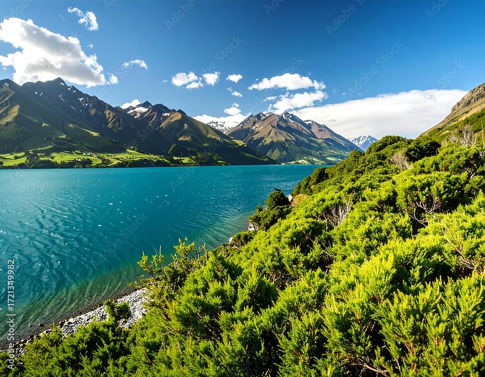 Fototapeta premium Scenic lake nestled between mountains