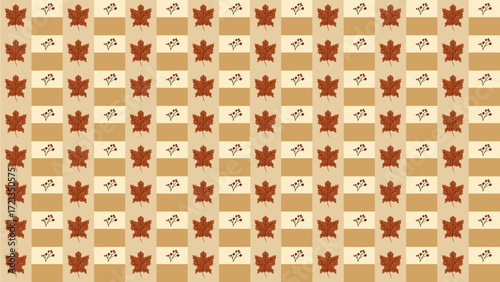 Checkered Pattern With Autumn Fall Leaf 