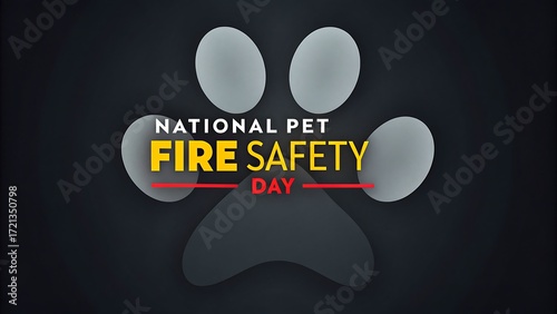 National pet fire safety day awareness design with paw background and bold text
