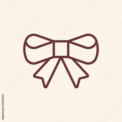 Elegant brown bow outline illustration for holiday cards, gift tags, or sophisticated branding designs with minimalist charm and classic appeal