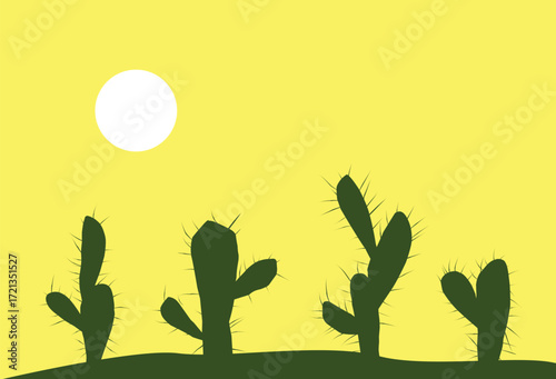 Silhouette of cactus illustration with yellow sky.eps