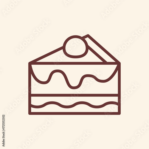 Simple cake slice icon with chocolate drizzle makes dessert time feel extra special, perfect for cafe menus or bakery promotions