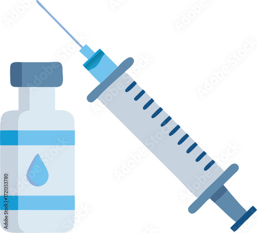 Vector illustration of a vaccine syringe and bottle, symbolizing immunization and health.
