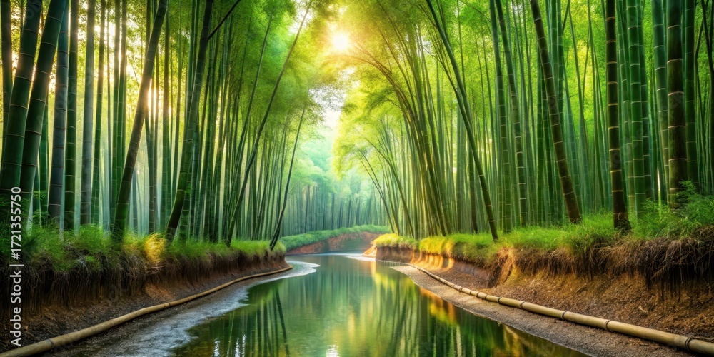 Fototapeta premium gentle stream flowing through dense bamboo grove