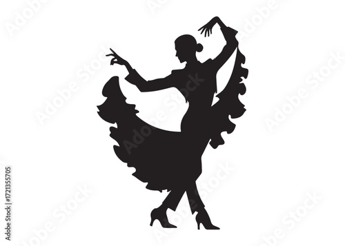 flamenco dancer logo silhouette vector, woman  flamenco dress dancing vector silhouette, flamenco dance silhouette vector, traditional flamenco dancer logo silhouettes vector on white background