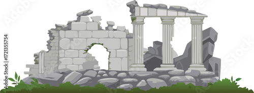 Historic Greek ruins with majestic pillars and columns, representing ancient architectural grandeur and cultural heritage.