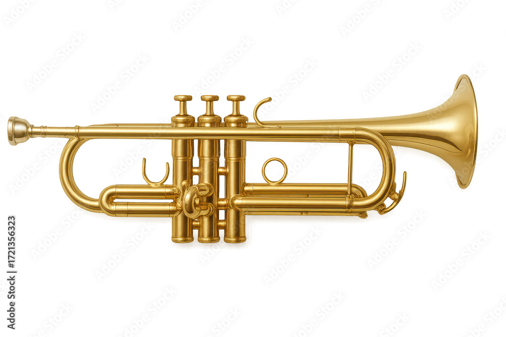 Obraz premium Golden trumpet isolated on a transparent background, detailed instrument