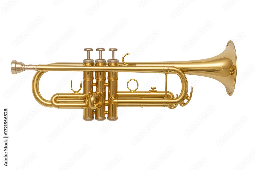 Obraz premium Detailed gold trumpet isolated on a transparent background, brass instrument